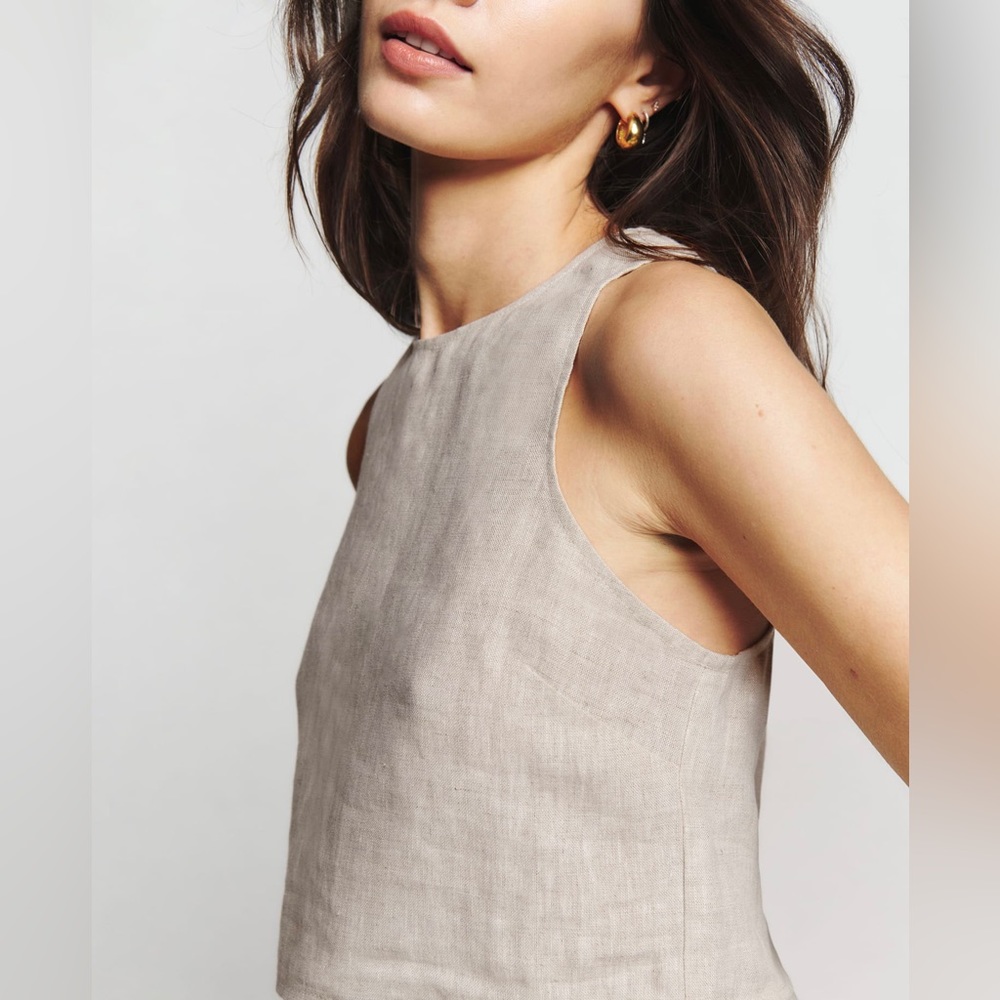 J. Crew Button Back Linen Tank Top in Flax